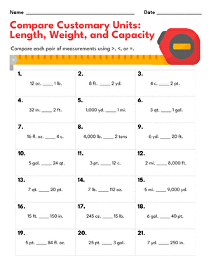 Fifth grade worksheet for practicing the conversion of customary units of length weight and capacity