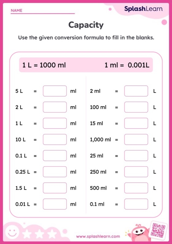 Fifth grade customary unit conversion worksheet for length weight and capacity practice
