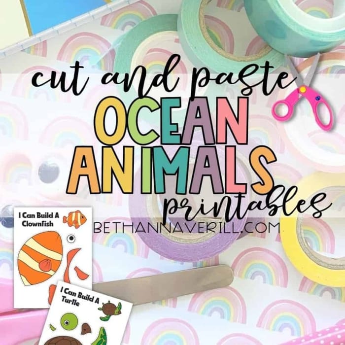 Cut and Paste Ocean Habitat Activity for Pre-K Science 24 A preschool student assembling a colorful marine habitat using the Cut-and-Paste Ocean worksheet