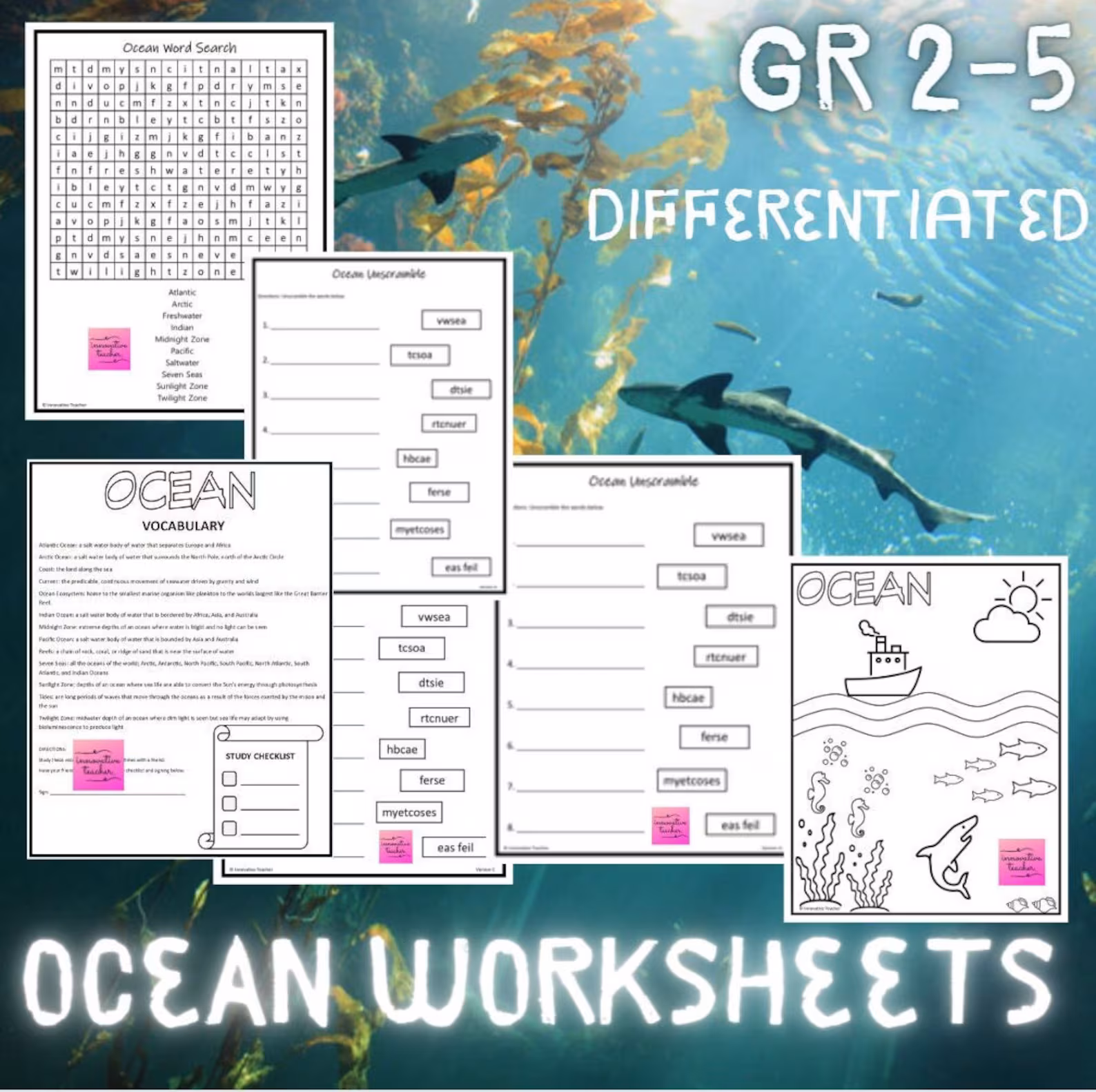 Ocean Cut-and-Paste Worksheets for Pre-K