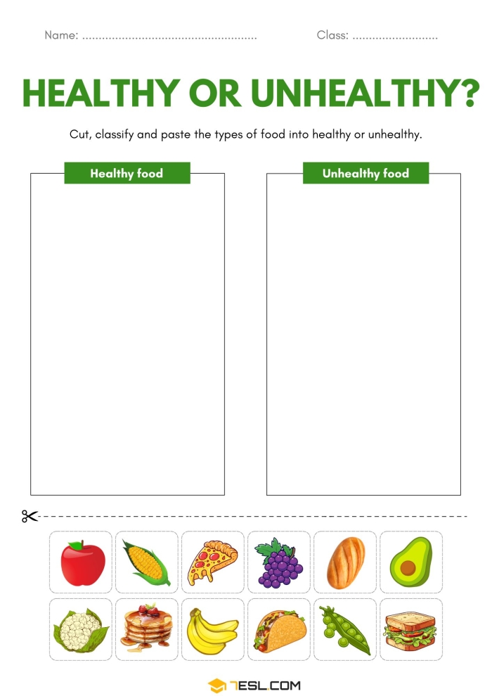 Cut and paste activity featuring a healthy lunch for preschoolers