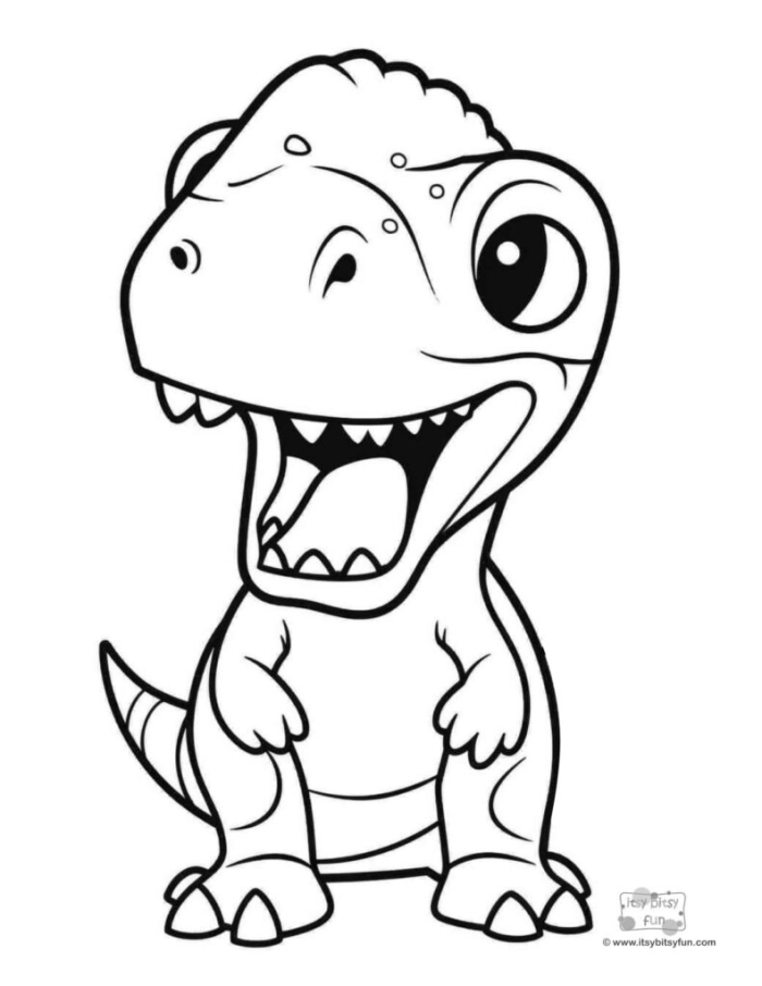 Adorable dinosaur taking a break with a healthy meal in this coloring page for kids Cute dinosaur enjoying a snack of leafy greens on a coloring page worksheet