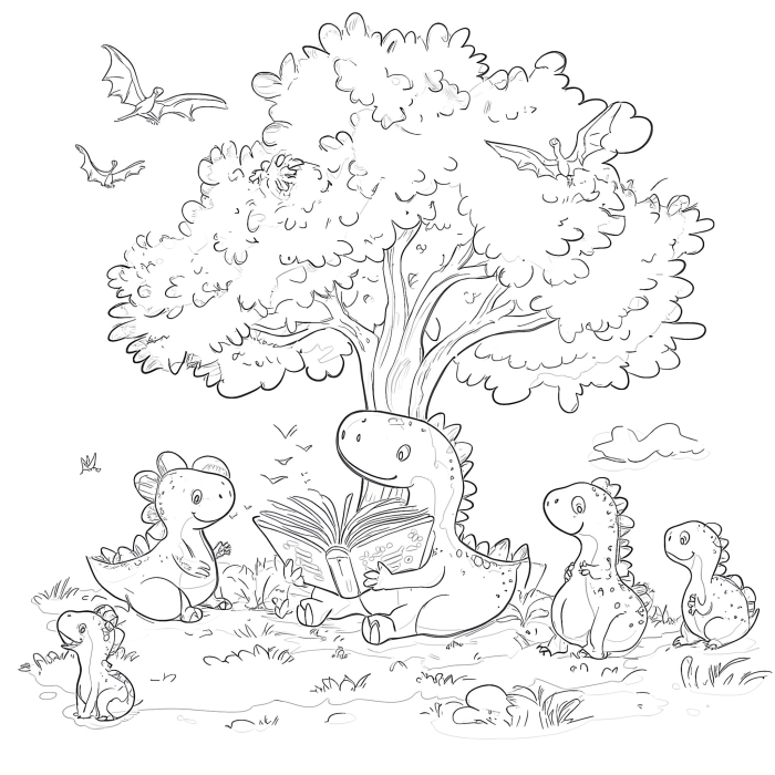 Cute Dinosaur Coloring Page Worksheet for Kindergarten Grammar and Mechanics Adorable dinosaur enjoying a snack of nutritious leaves on a coloring page worksheet