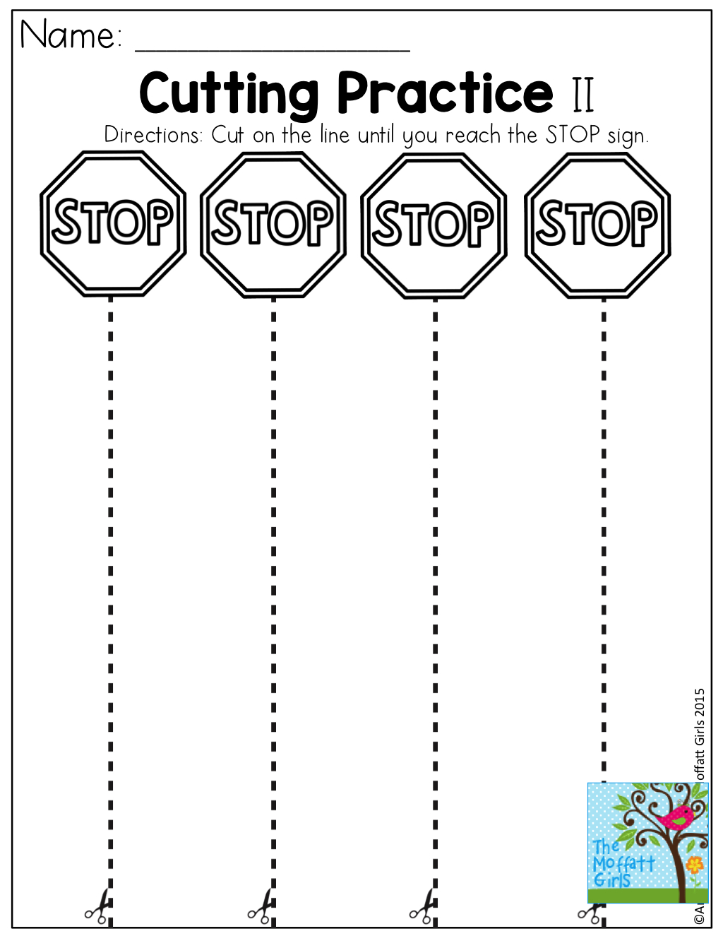 Kids practicing cutting and coloring to create grass for bugs in this Pre-K worksheet