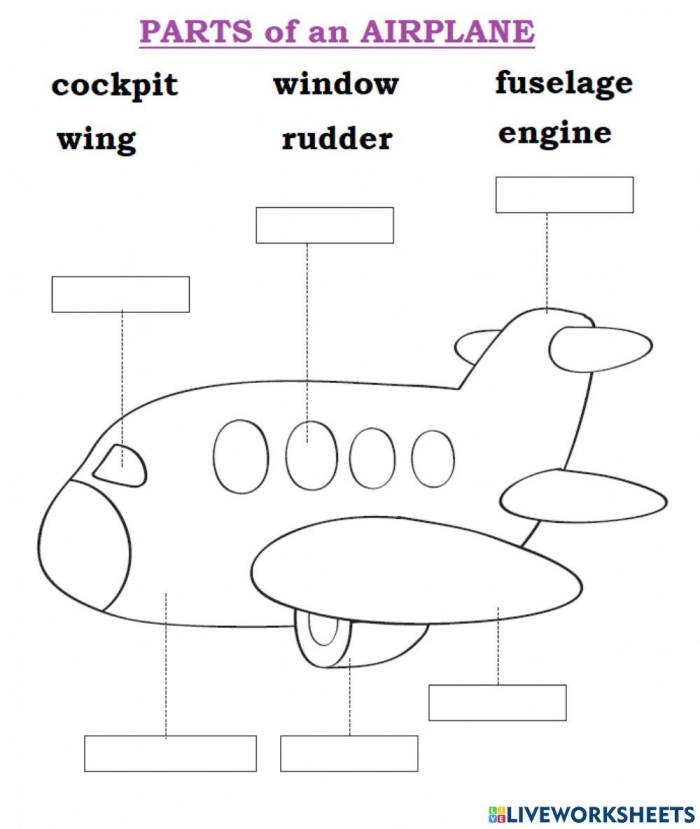 Worksheet for young learners featuring an airplane in flight Colorful airplane worksheet designed for preschool cutting practice