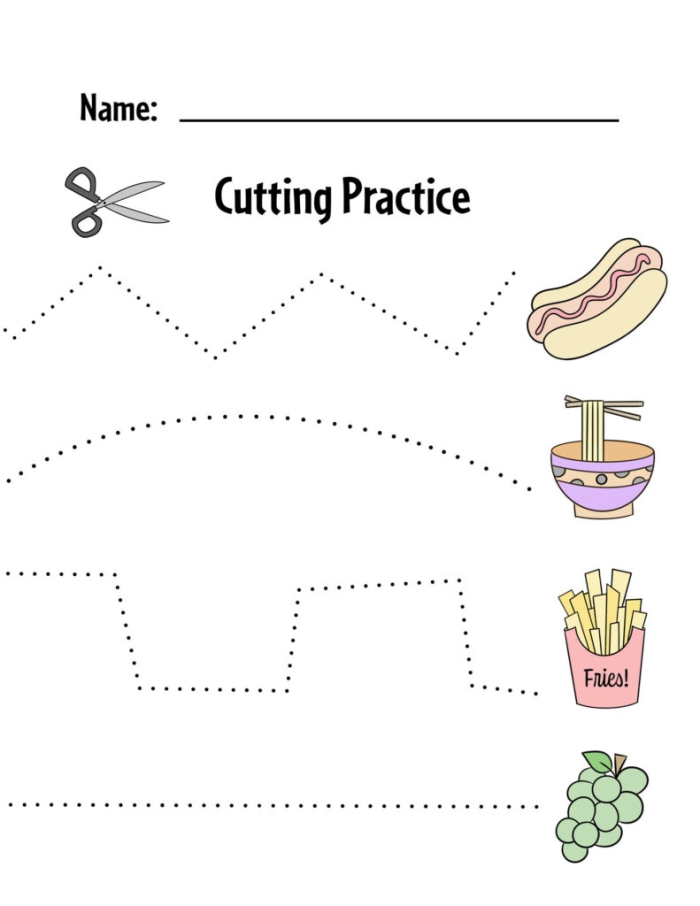Engaging airplane cutting activity for preschoolers to develop fine motor skills Colorful cutting practice worksheet featuring an airplane flying in the clouds
