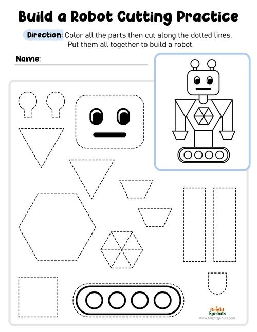 Cutting Triangles: Build a House worksheet for Pre-K multiplication activities Kids practicing cutting skills to create Piggy's house on a fun worksheet