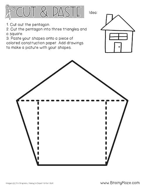 Cutting Triangles: Build a House worksheet for pre-K multiplication skills Kids practicing cutting shapes to create Piggy's house on a fun worksheet