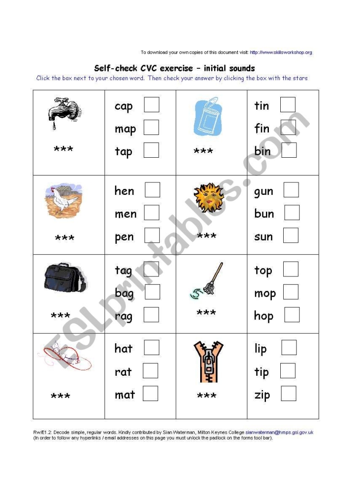 Kindergarten students practice early reading skills with a consonant vowel consonant word list worksheet