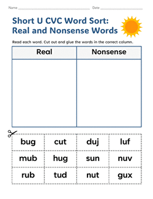 Kindergarten worksheet activity featuring a short A CVC word sort for -at and -an word families