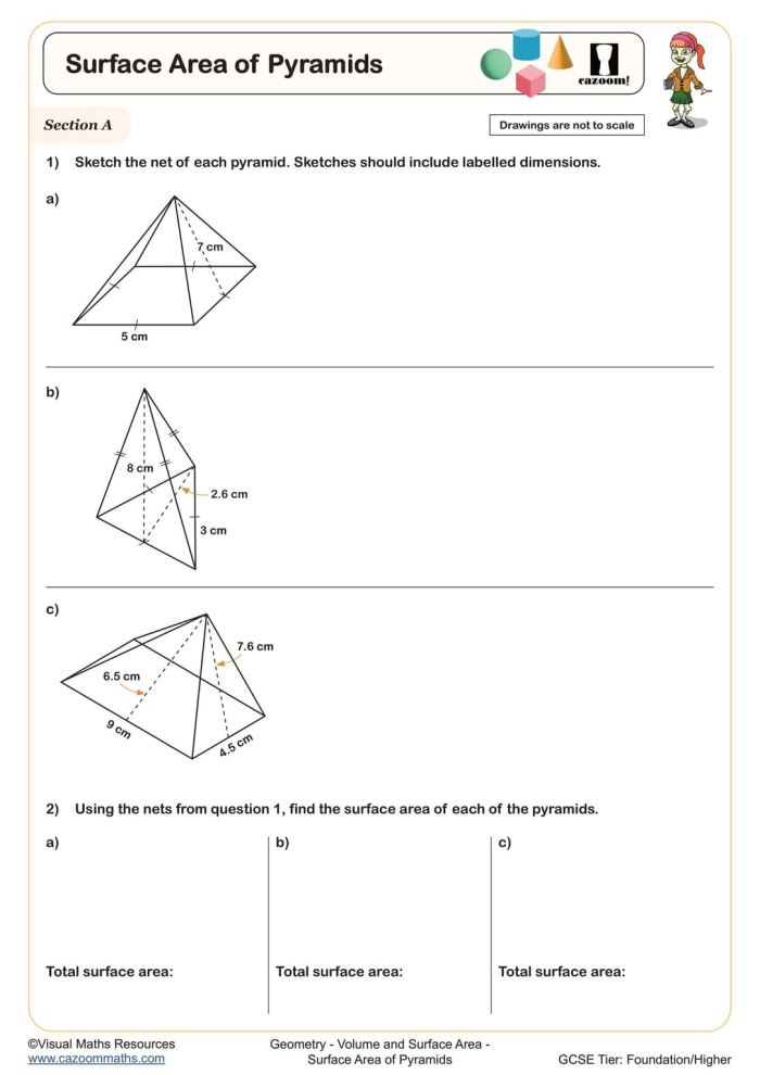 Volume of Cylinders practice worksheet for middle school students with multiple examples Eighth grade geometry worksheet showing cylinder volume practice problems with various measurements