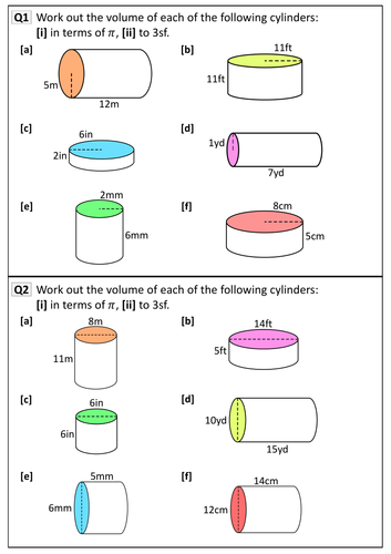 Finding the Volume of Cylinders Worksheet 4 Eighth grade geometry worksheet featuring various cylinder shapes to practice volume calculations