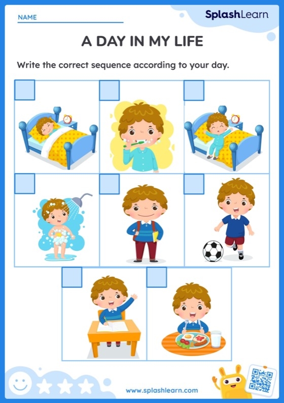 Sequencing Your Day worksheet for Pre-K reading activities Kids engaging in story sequencing with a cut-and-paste daily routine worksheet