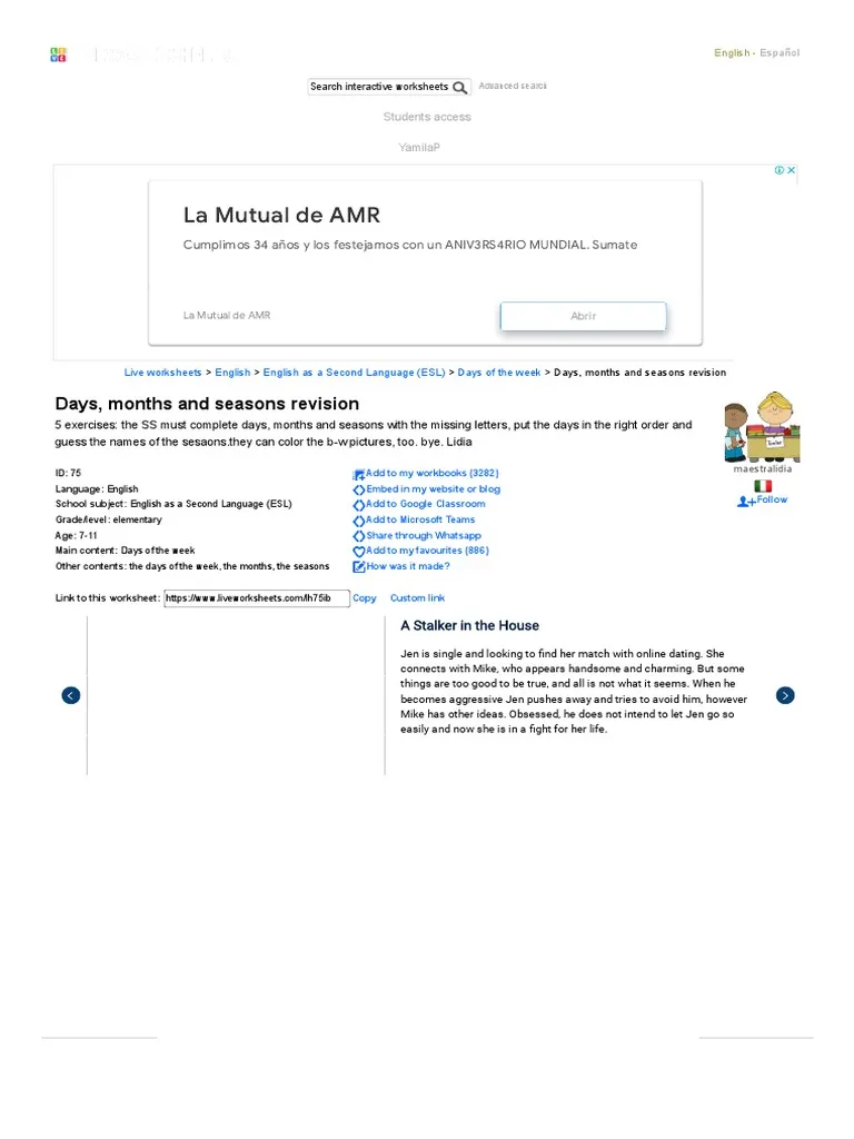 First grade worksheet for practicing days of the week, months of the year, and seasonal changes 13