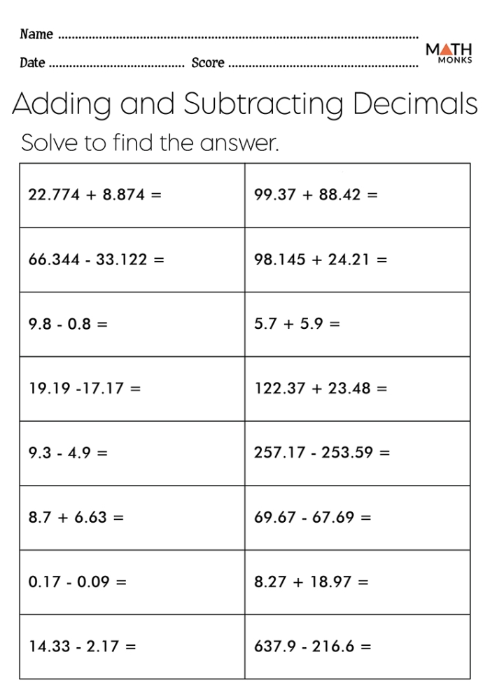 Fourth grade math worksheet showing decimal addition problems with colorful design for practicing hundredths place addition