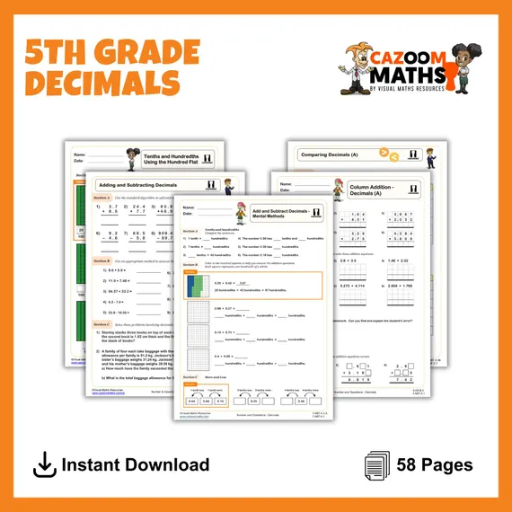 Practice Adding Decimals worksheet for fifth grade geometry students Worksheet for practicing the addition of decimals up to the hundredths place for fifth graders