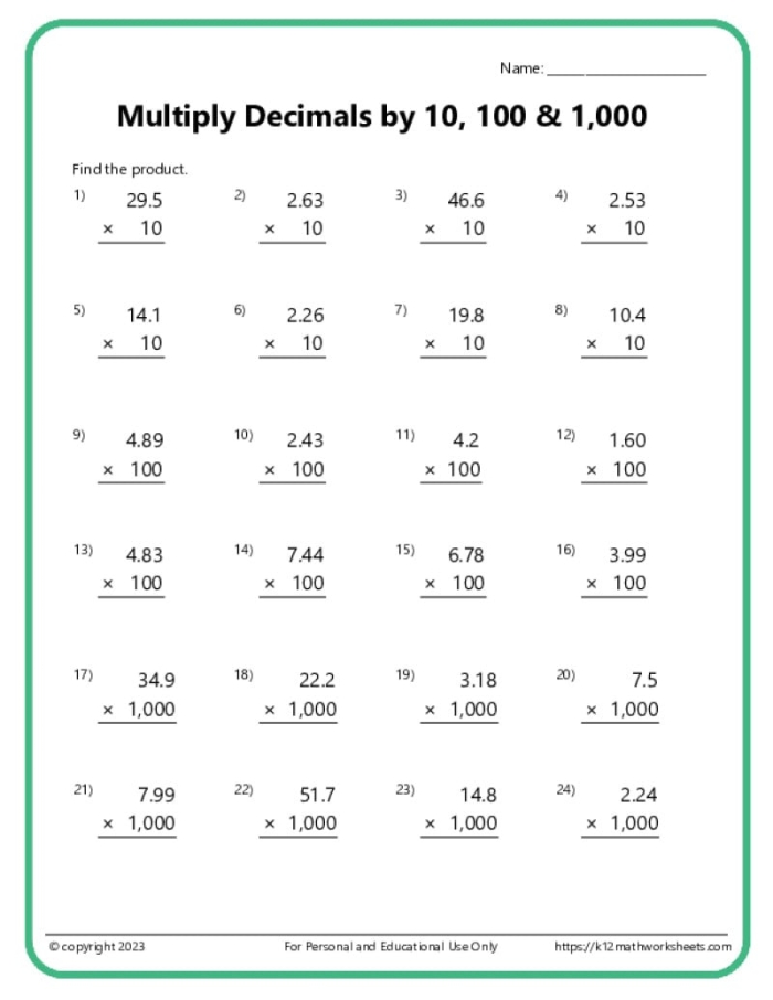 Fifth grade math worksheet featuring decimal addition problems to the hundredths place