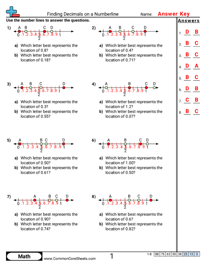 Fifth grade math worksheet focused on comparing and rounding decimal numbers