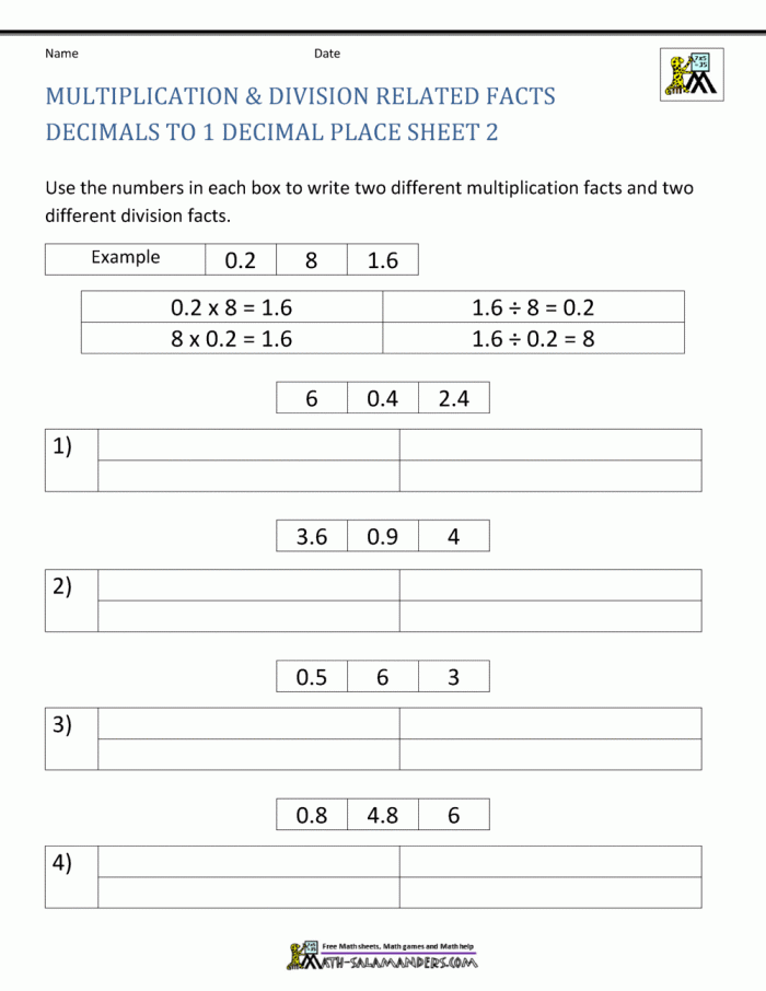Worksheet on estimating decimal placement in division for fifth-grade students Decimal division worksheet for fifth graders focusing on estimating answers to problems