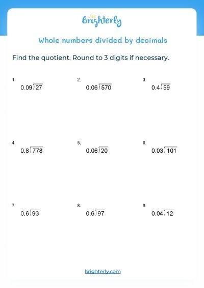 Division With Decimals Worksheet for Life Science, Image 4 Interactive worksheet for sixth graders on dividing multi-digit decimals using the standard algorithm