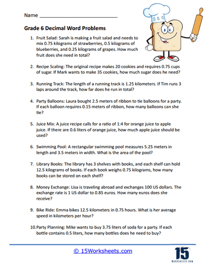 Sweet Sprouts decimal word problems worksheet for middle school math practice Sixth-grade students solving decimal addition and subtraction problems about plant growth measurements