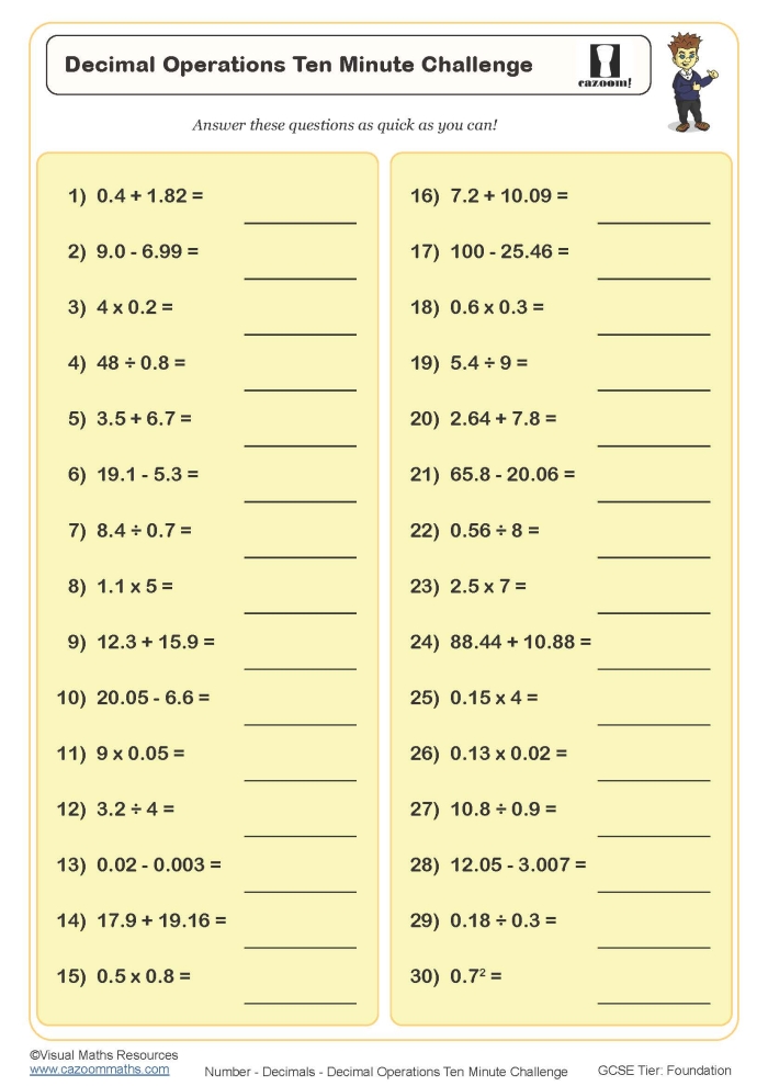 Decimal Operations: Follow the Path worksheet for mixed decimal exercises Worksheet featuring decimal operations practice for fifth graders