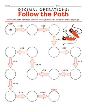 Sweet Sprouts decimal math practice page for middle school learners Sixth graders solving decimal word problems about plants and gardening on a worksheet