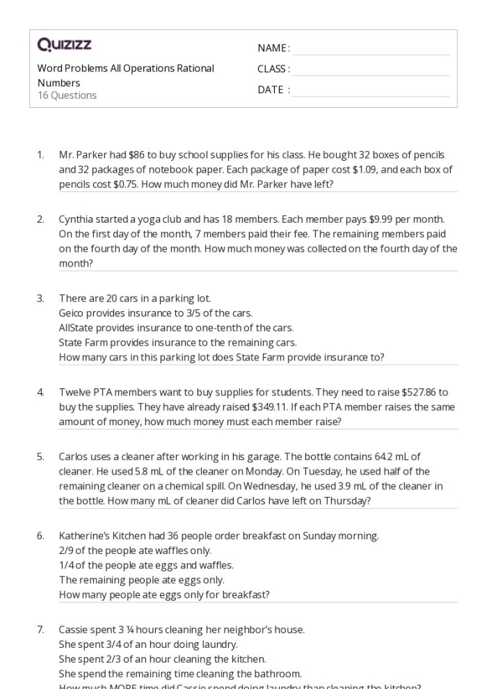Sweet Sprouts decimal math worksheet showing real-world problems for middle school learners Sixth-grade students solving decimal operations word problems about plants and gardening on a worksheet