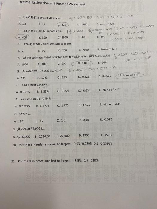 Fourth grade science worksheet focused on decimal rounding and percentage conversion skills