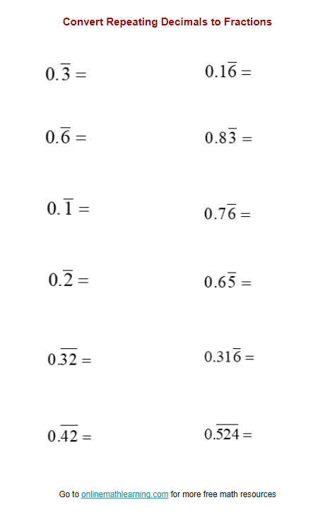 Fourth grade decimal to fraction multiplication worksheet showing decimal conversion problems