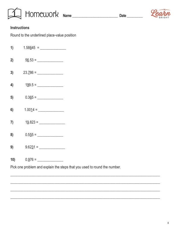Fourth grade physical science worksheet featuring decimal rounding and percent conversion practice exercises