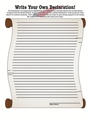 The Declaration of Independence worksheet for third graders featuring fill-in-the-blank activities