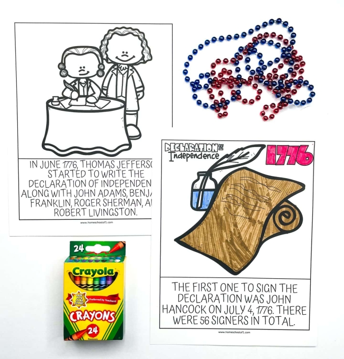 The Declaration of Independence worksheet for third graders featuring sentence completion activities