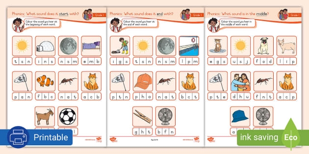 Decoding worksheet for third graders focusing on beginning and end sounds