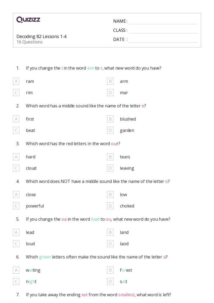 Decoding to Read Fluently Worksheet Practice for Third Grade Students Third grade student completing a worksheet on decoding words by identifying beginning and ending sounds