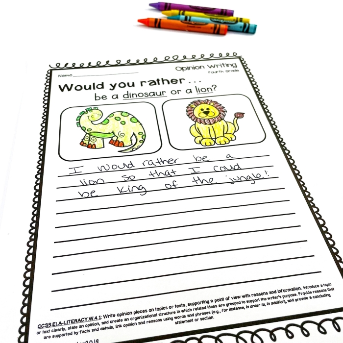 Writing worksheet for First Grade First grade opinion writing worksheet featuring a fun template for kids to express their favorite activities. Defending Favorites: Opinion Writing Worksheet for Young Writers.