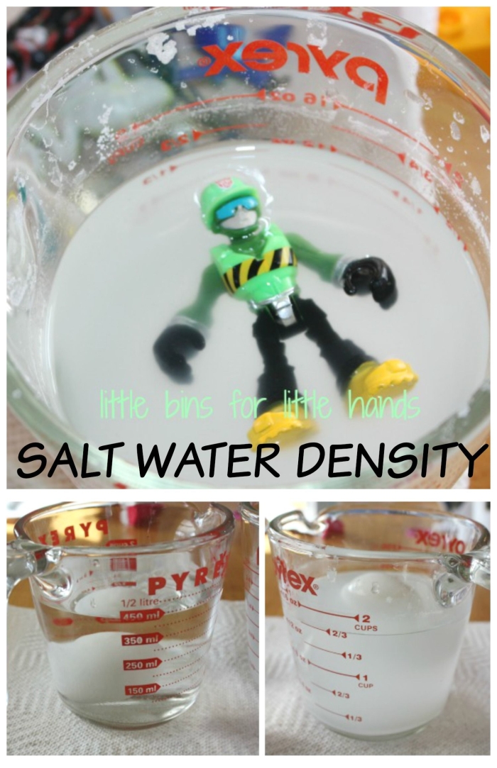 Students experimenting with the density of salt water using food coloring and fresh water.