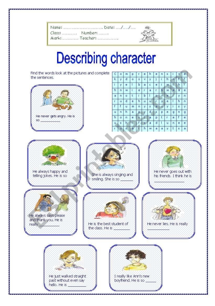 Mixed Operations worksheet for First Grade Worksheet for analyzing character traits in a fun and engaging way for first graders. Describe a Character graphic organizer for young readers.