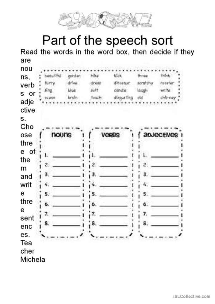 Fifth grade worksheet for identifying adjectives and adverbs alongside their nouns and verbs