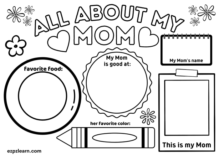 First grade student worksheet featuring prompts to describe and illustrate mom for Mother's Day