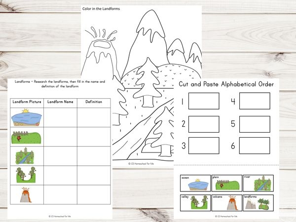 Different Landforms worksheet for Fourth Grade