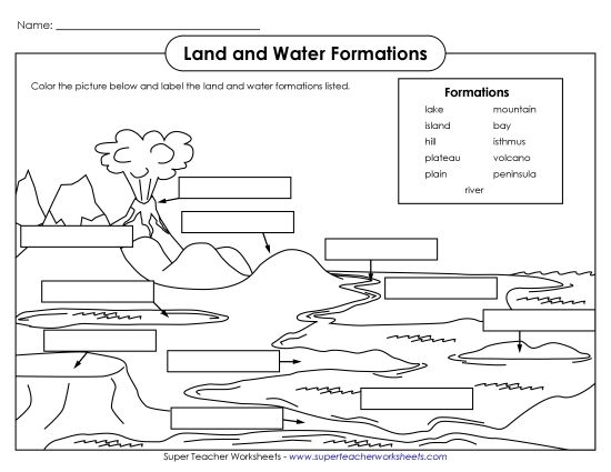 Fourth grade student completing a geography matching activity about various landforms