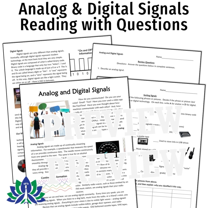 Digital vs Analog Signals Science Worksheet for 6th Grade Number 11 Sixth grade science worksheet covering the differences between digital and analog signals