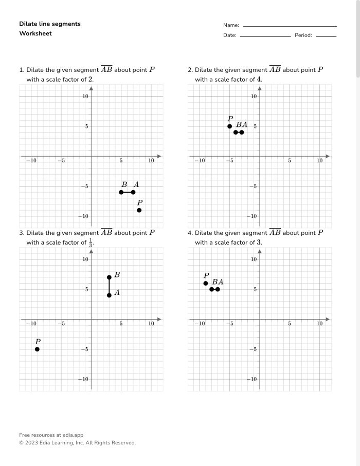 Dilations on the Coordinate Plane Handout Example 18 Eighth grade student working through a dilation transformation problem on a coordinate grid worksheet