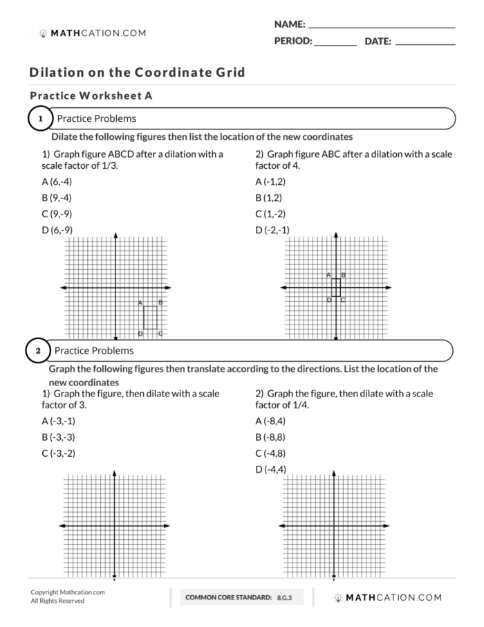 Transformations on the Coordinate Plane Dilations Handout Worksheet 15 Eighth grade math worksheet showing examples of coordinate plane dilations labeled as image 15