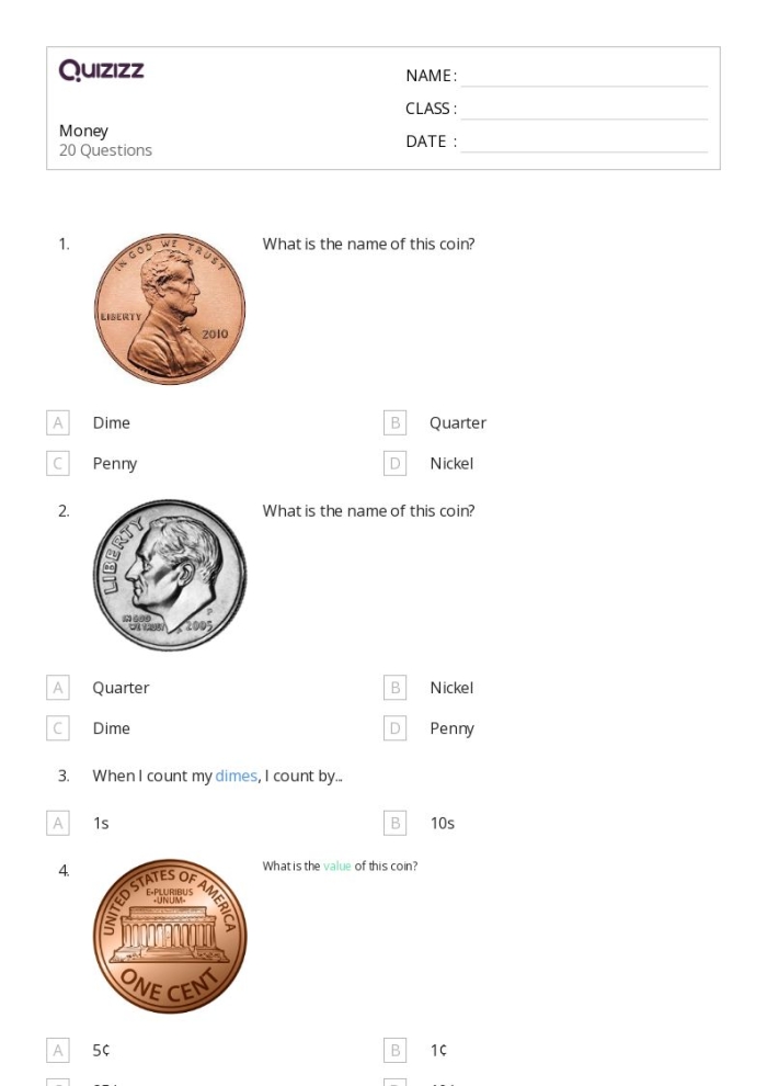Worksheet for second graders about understanding dimes and their value