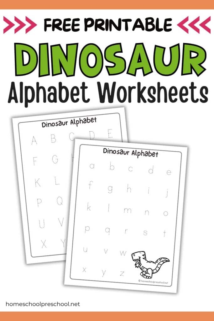Dinosaur Alphabet worksheet featuring colorful flashcards for preschool learning