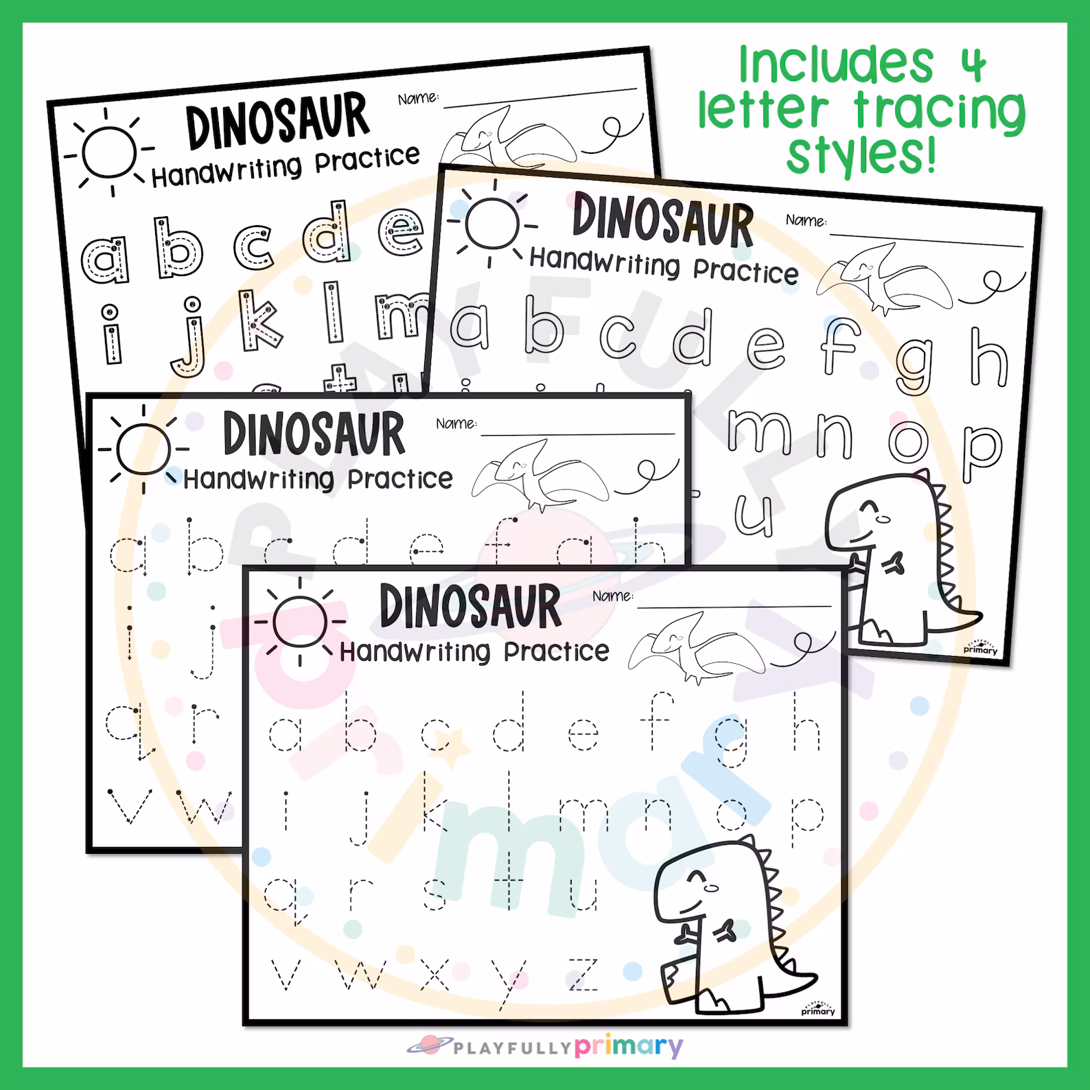 Dinosaur alphabet flashcards designed for Pre-K children to learn their ABCs