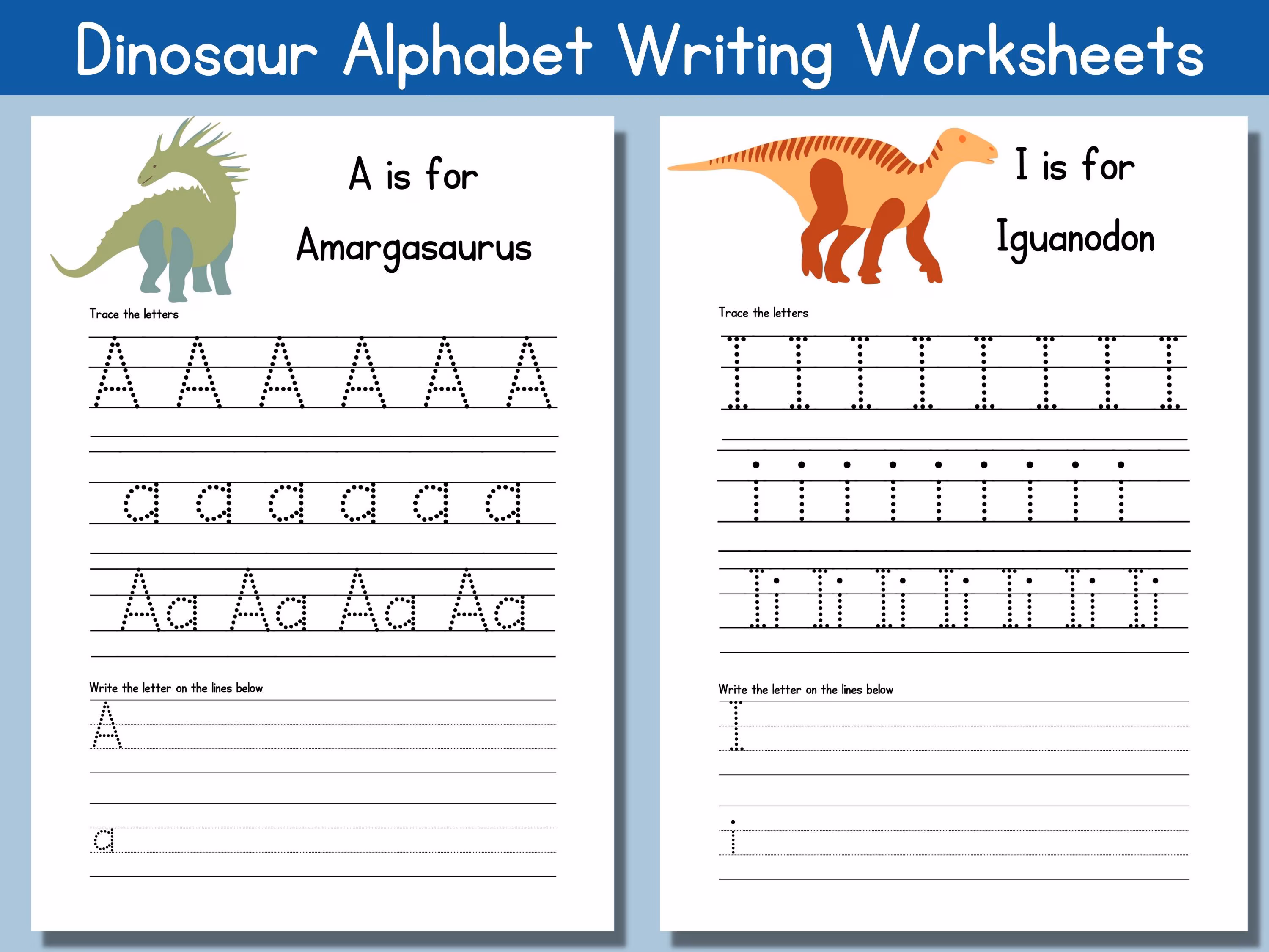 Dinosaur-themed alphabet flashcards designed for preschool learners