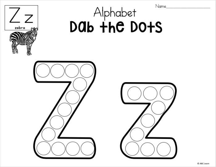 Educational dinosaur alphabet connecting activity for young learners worksheet 8 Pre-K student completing a dinosaur dot to dot worksheet from A to Z